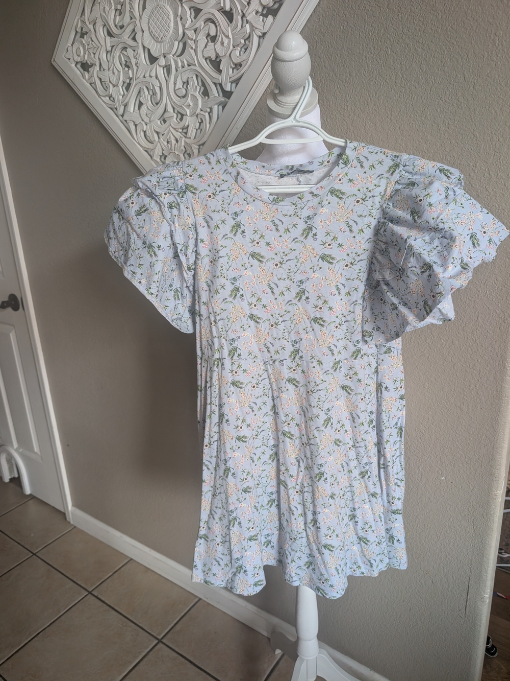 Zara Light Blue Floral Ruffle-Sleeve Dress for Girls